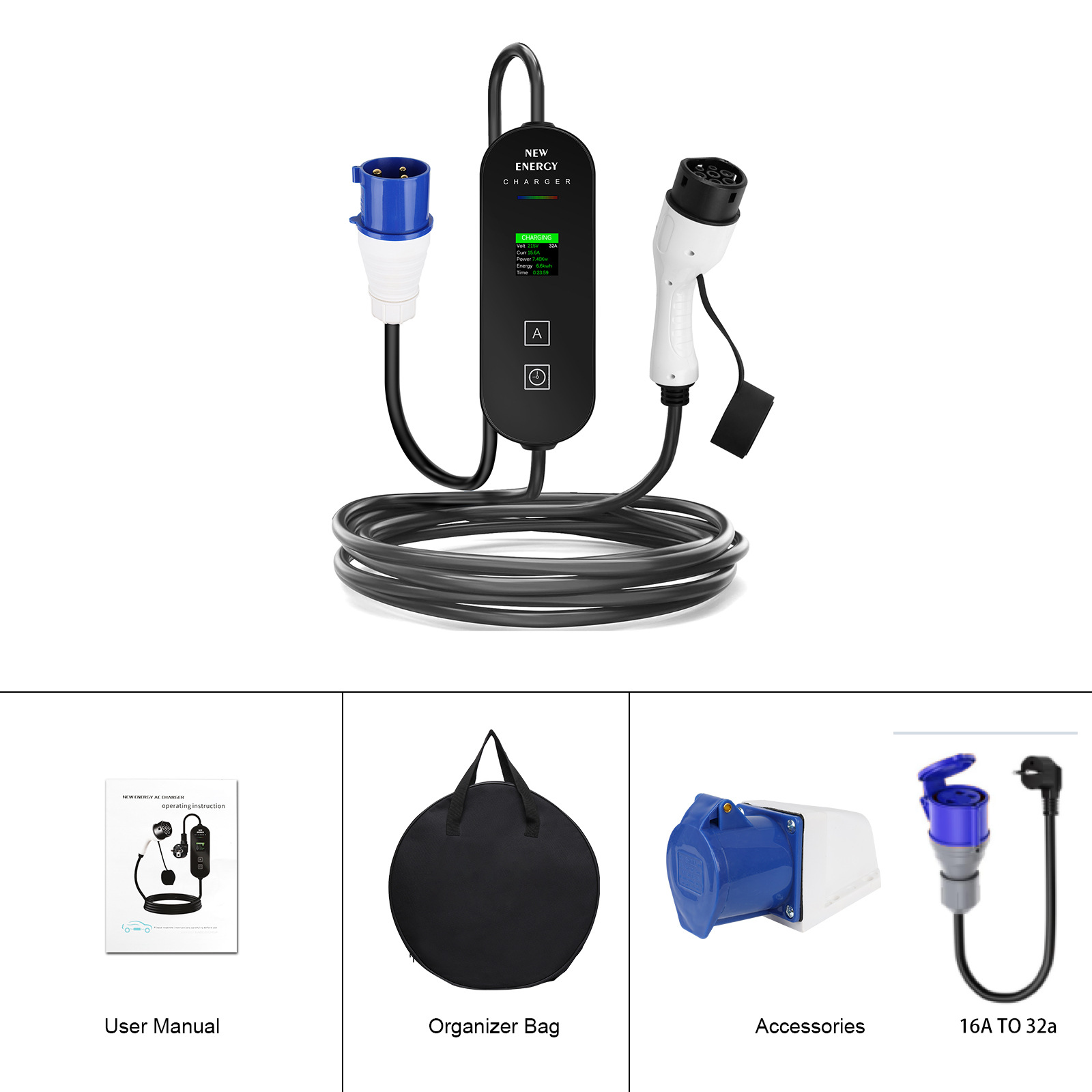 EU/UK Plug CEE 32A/16A Portabl - Portable Ev Charger 32A Type 2 Cee Plug ulasan dan harga